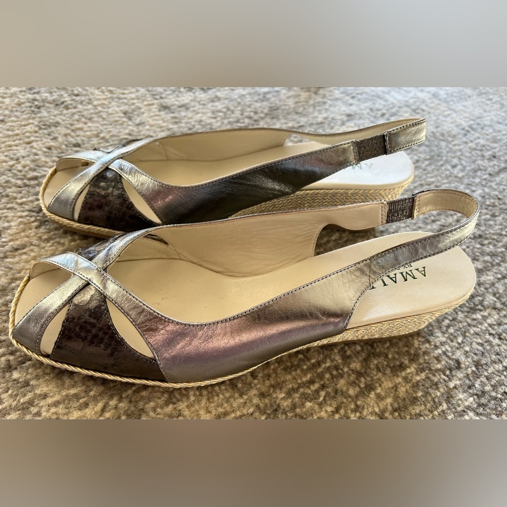 Amalfi Silver Metallic Slingback Wedge Sandals - Picture 2 of 6